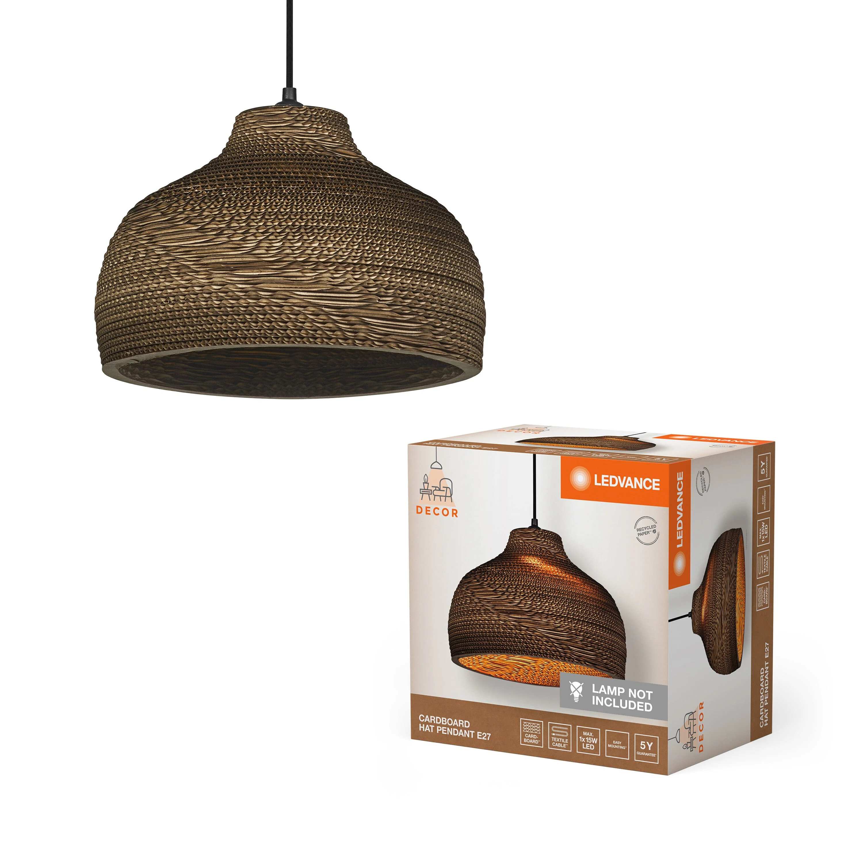 Lampada a sospensione LEDVANCE DECOR Decor Cardboard Hat marrone, E27 - Image 2