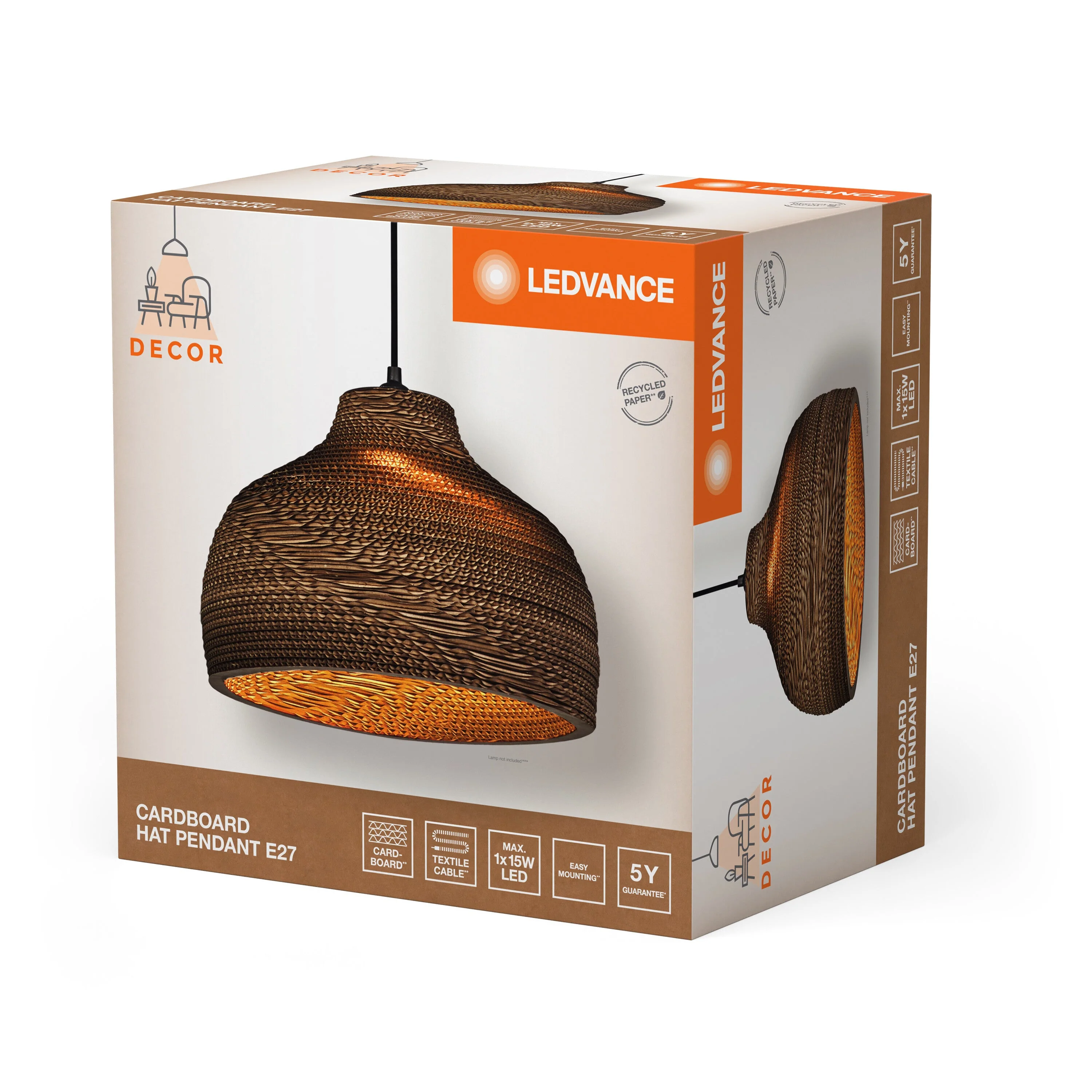 Lampada a sospensione LEDVANCE DECOR Decor Cardboard Hat marrone, E27 - Image 5