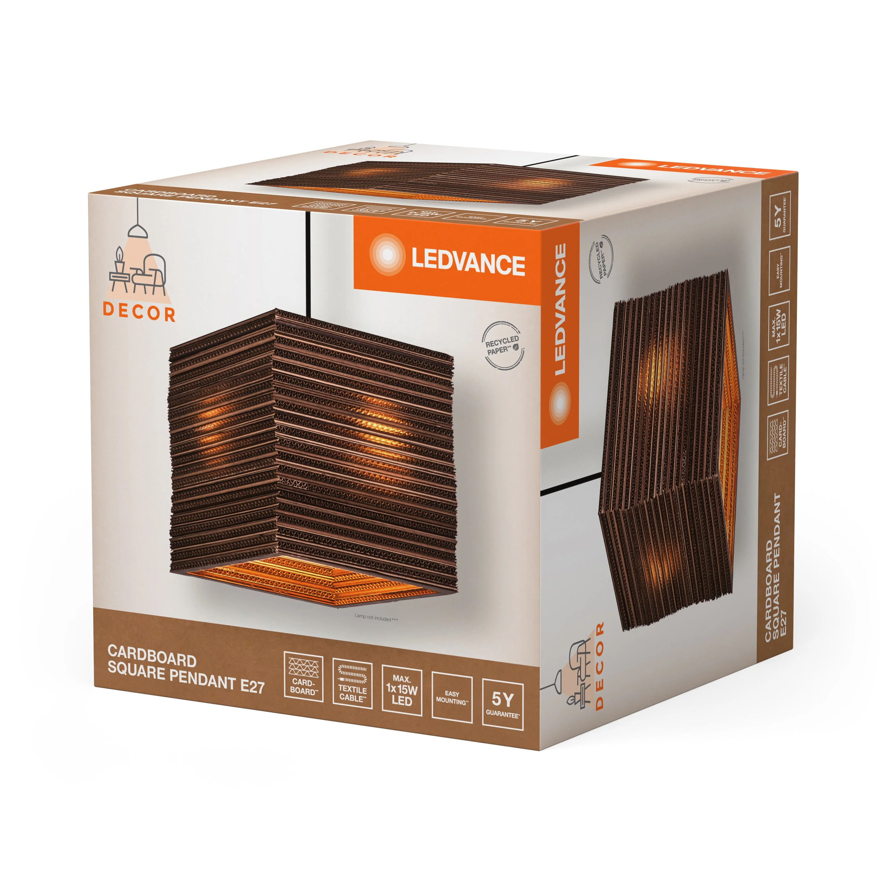 Lampada a sospensione LEDVANCE DECOR Decor Cardboard quadrata marrone, E27 - Image 4