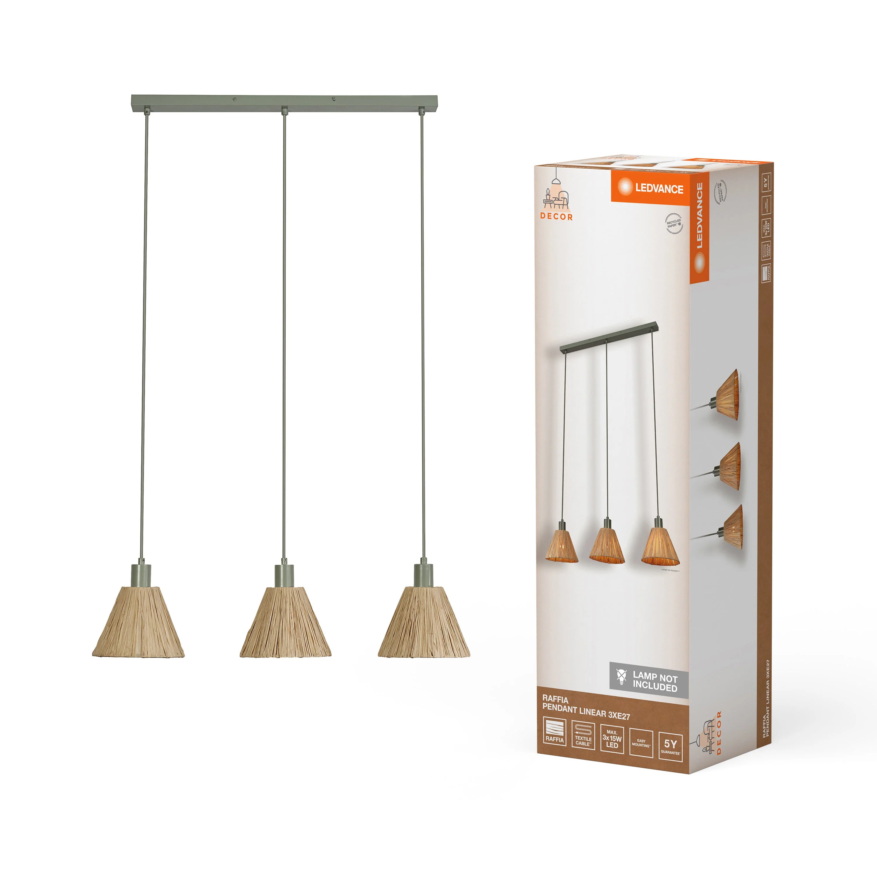 Lampada a sospensione LEDVANCE DECOR Decor Raffia Linear verde, 3xE27 - Image 2