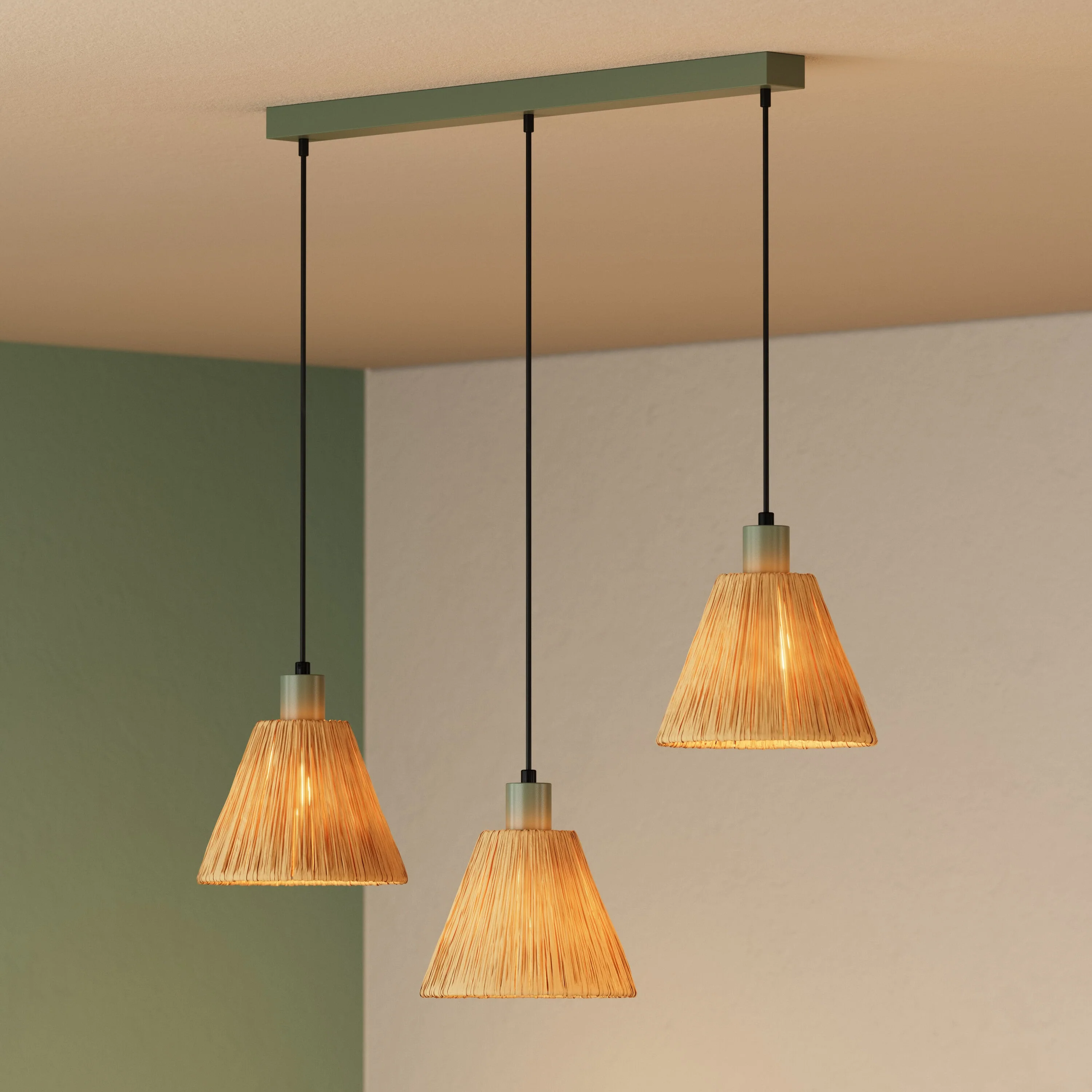 Lampada a sospensione LEDVANCE DECOR Decor Raffia Linear verde, 3xE27 - Image 6