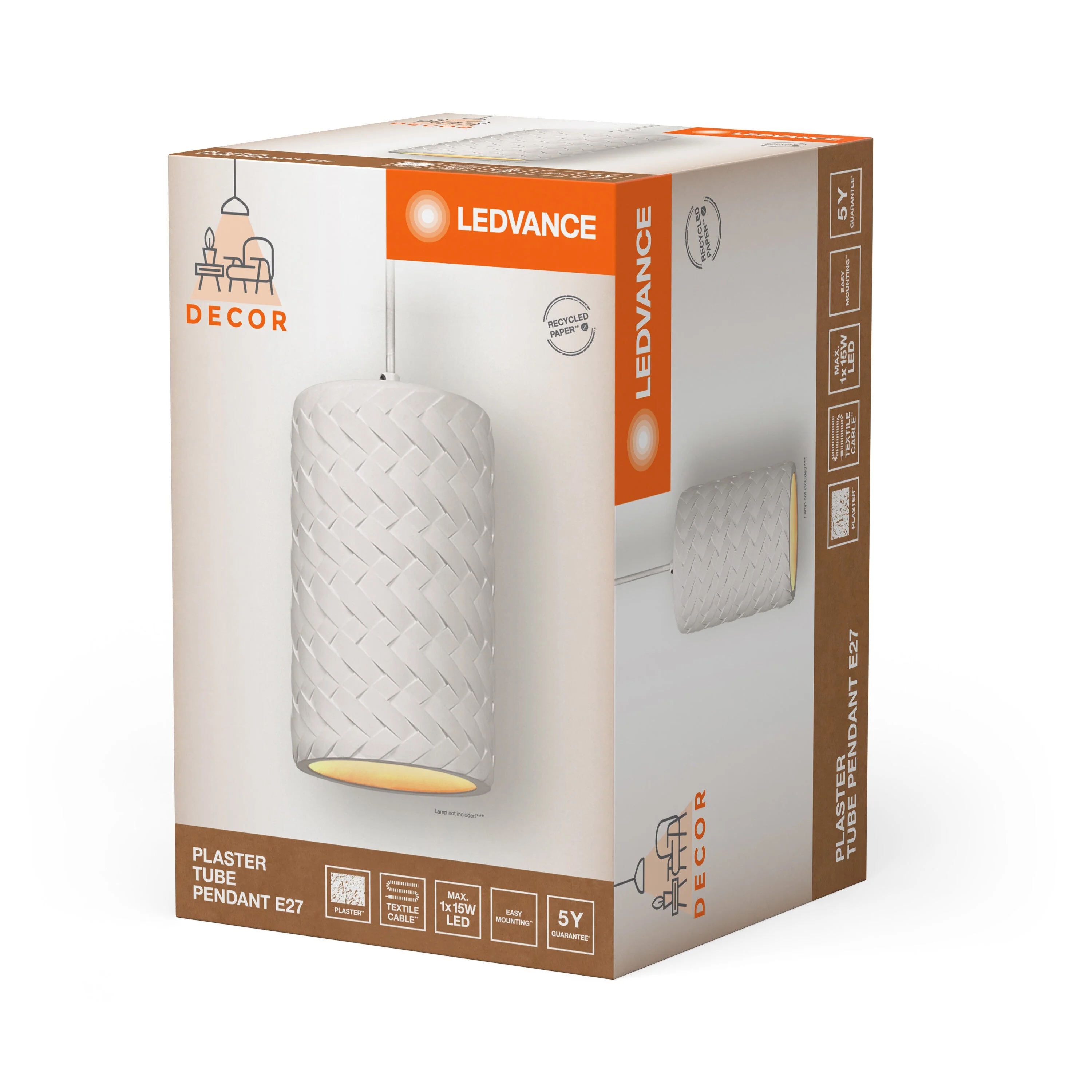 LEDVANCE DECOR Tubo in gesso Gips Pendelleuchte, E27, 140 mm - Image 4