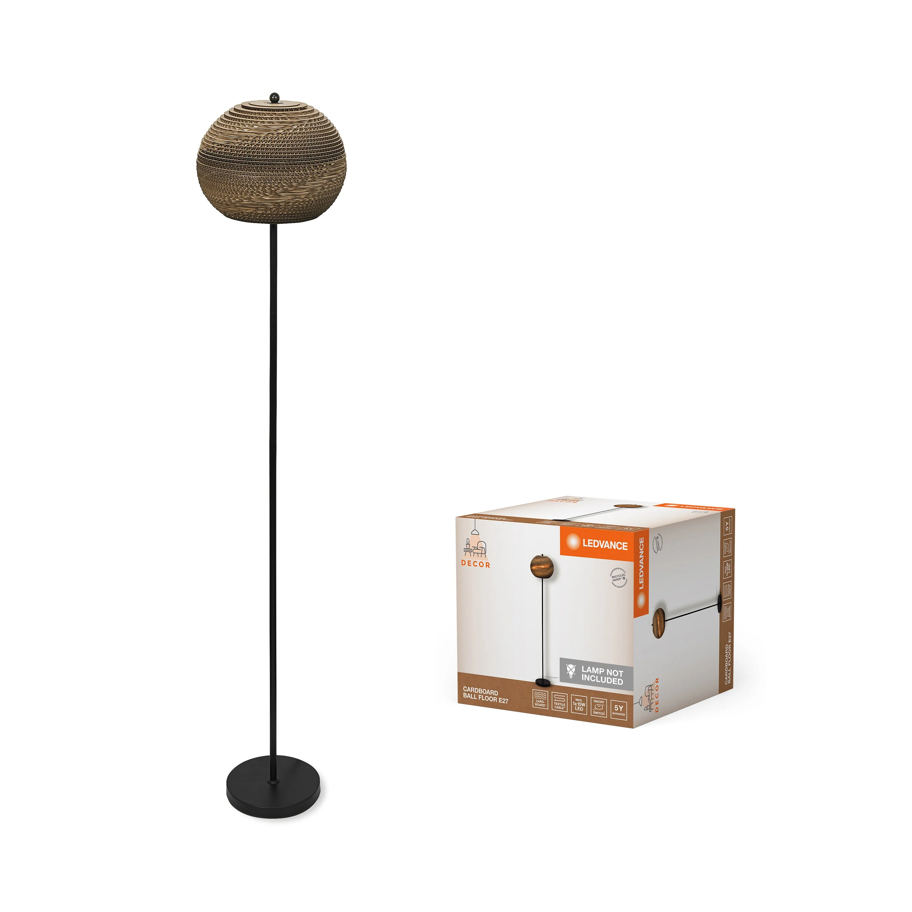 LEDVANCE DECOR Lampada da terra Decor Cardboard Ball marrone, E27 - Image 2