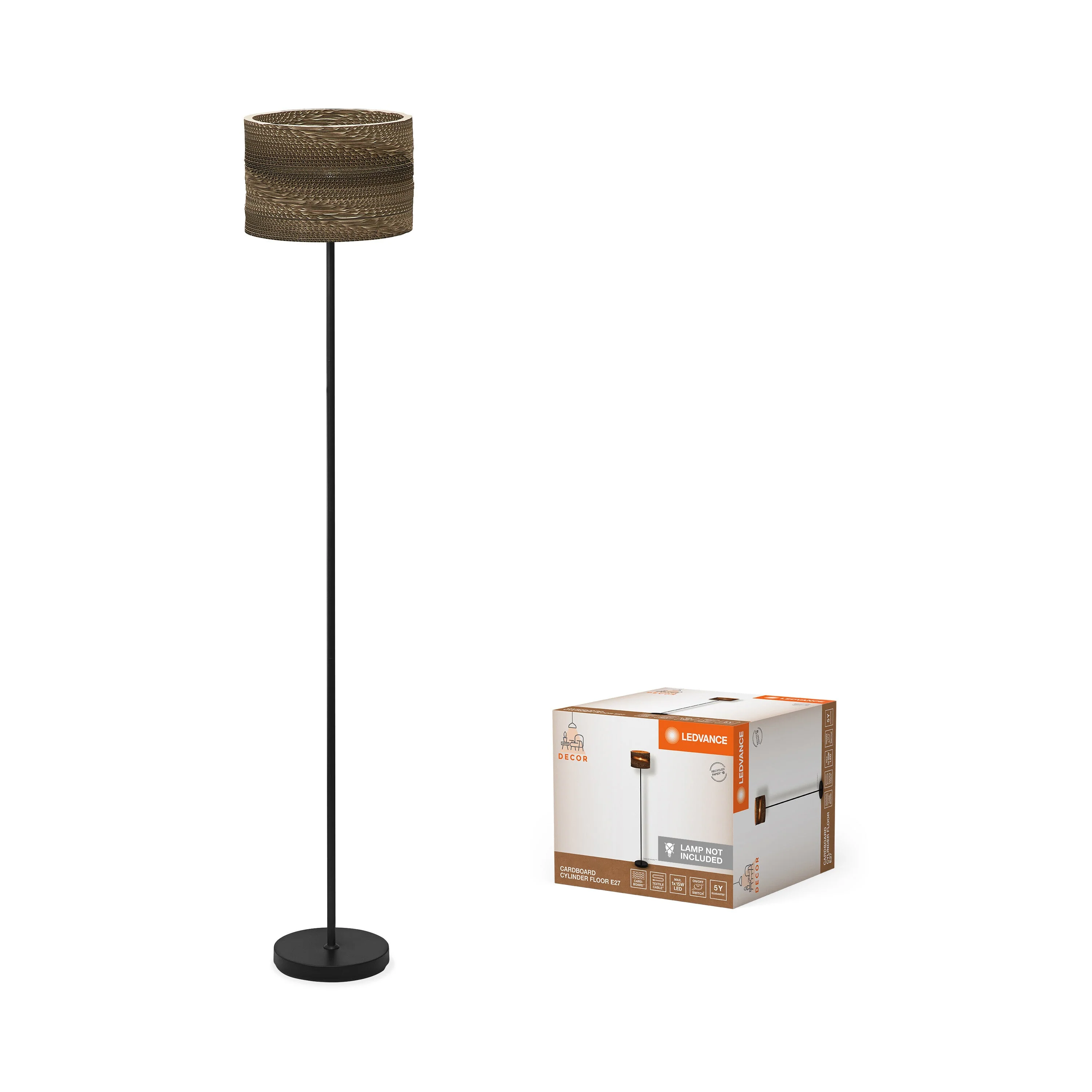 LEDVANCE DECOR Lampada da terra Decor Cardboard Cylinder marrone, E27 - Image 2
