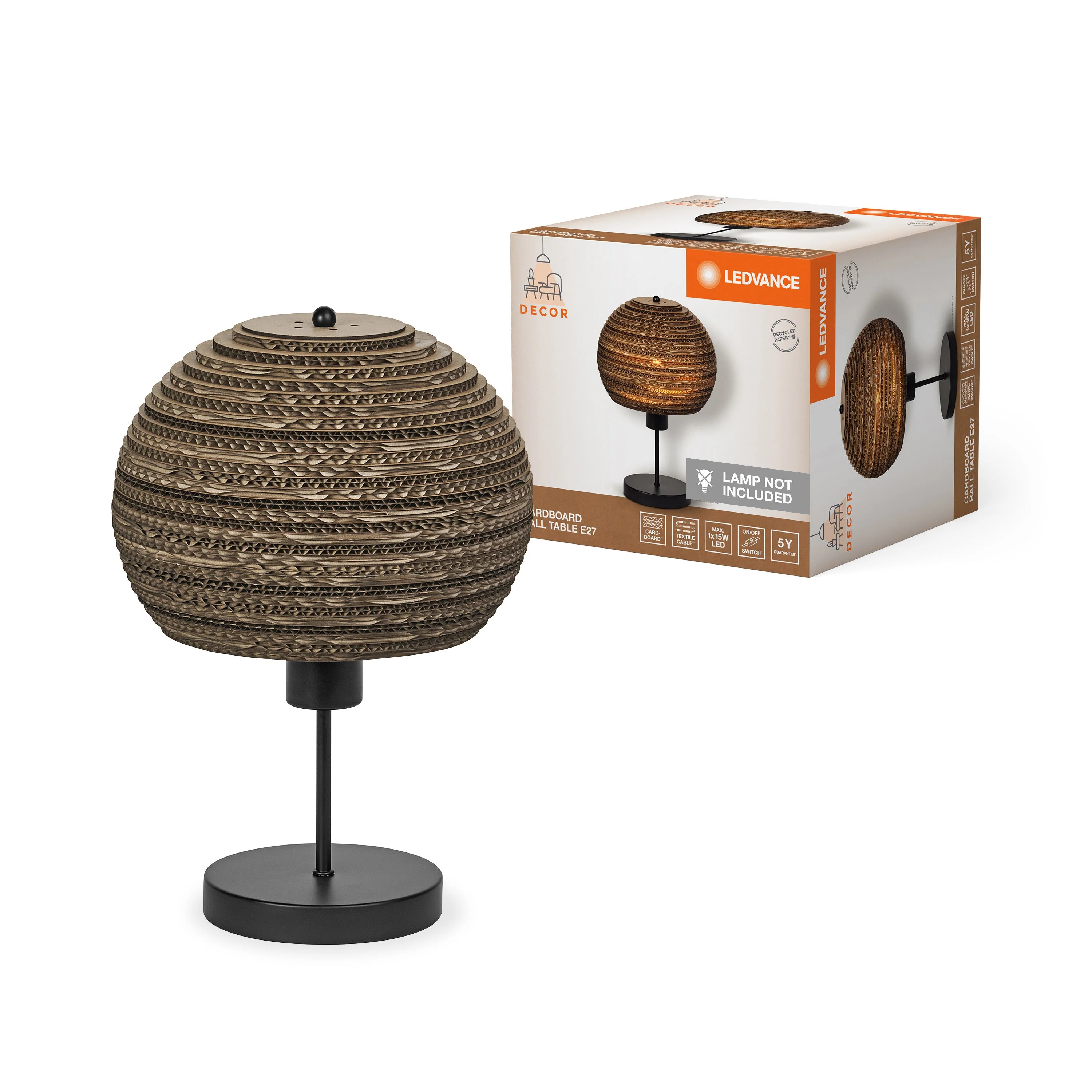 Lampada da tavolo LEDVANCE DECOR Decor Cardboard Ball marrone, E27 - Image 2