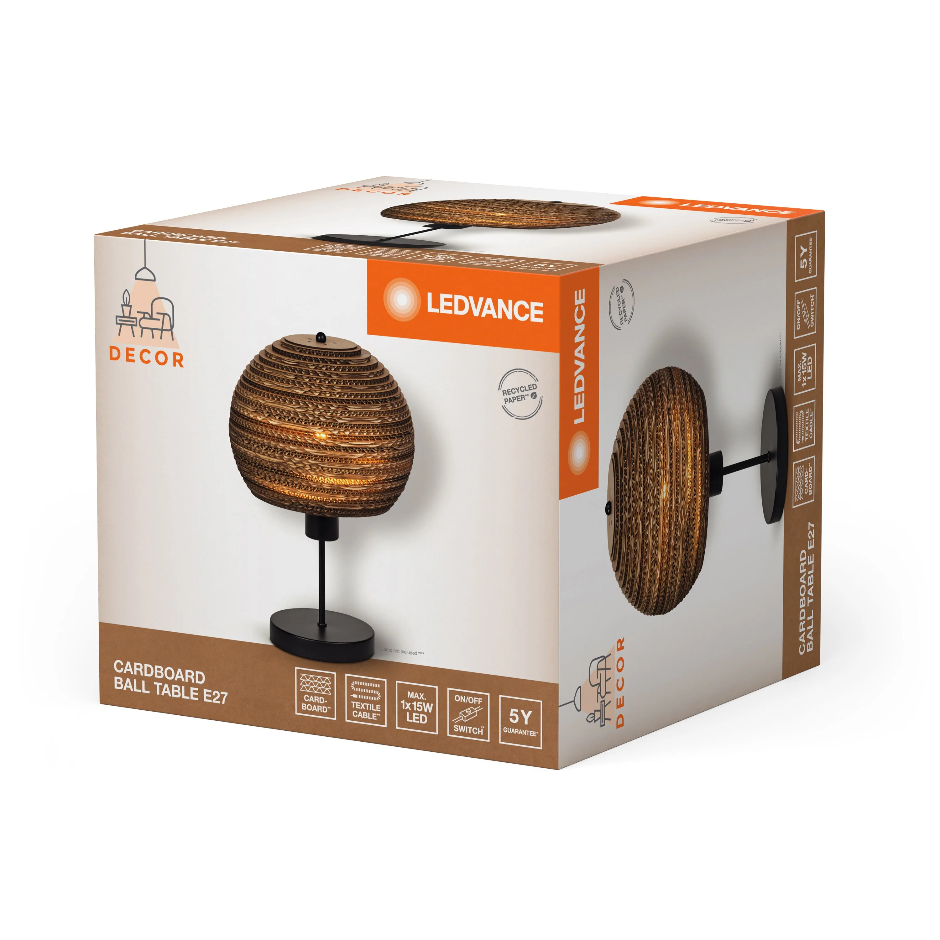 Lampada da tavolo LEDVANCE DECOR Decor Cardboard Ball marrone, E27 - Image 4