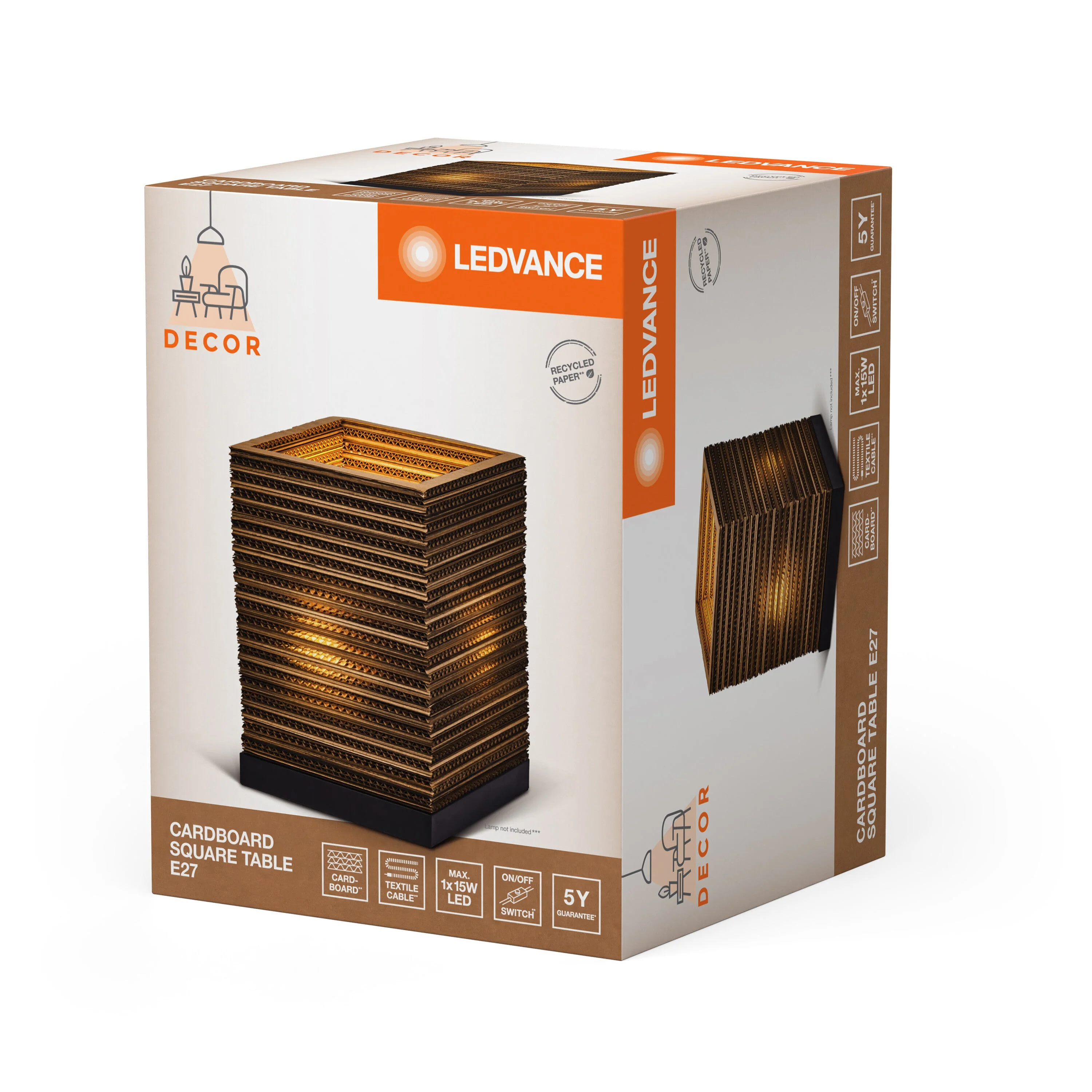 Lampada da tavolo LEDVANCE DECOR Decor Cardboard Quadrata marrone, E27 - Image 4