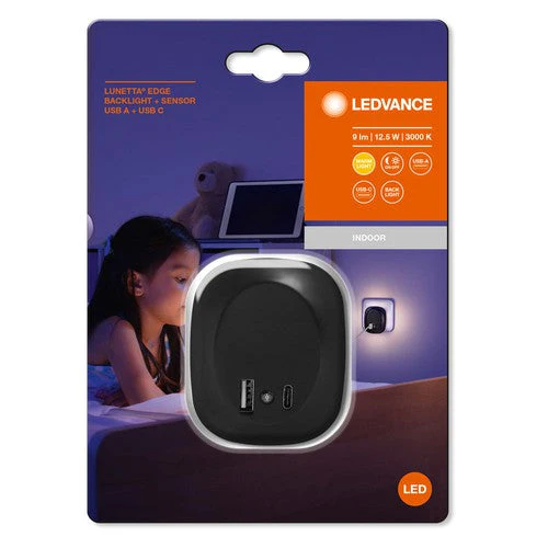 LEDVANCE LUNETTA EDGE Luce notturna da presa, 0,35W, 10lm, nero