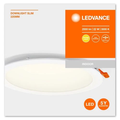 LEDVANCE RECESS SLIM DOWNLIGHT LED Lampada da soffitto, Ø 225mm, 220…240V, 22W / 3000K Bianco caldo - Image 4