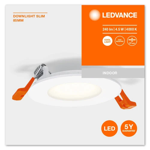 LEDVANCE RECESS SLIM DOWNLIGHT LED lampada da soffitto, Ø 85mm, 220…240V 4,50W / 4000K bianco freddo - Image 4