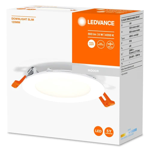 LEDVANCE RECESS SLIM DOWNLIGHT LED lampada da soffitto, Ø 120mm, 220…240V 8W / 4000K bianco freddo - Image 4