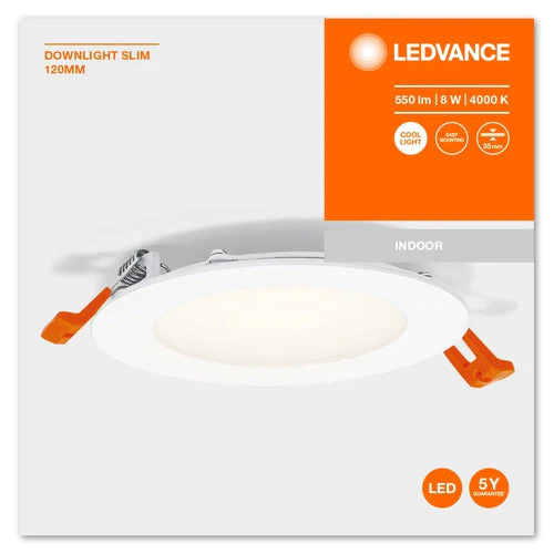 LEDVANCE RECESS SLIM DOWNLIGHT LED lampada da soffitto, Ø 120mm, 220…240V 8W / 4000K bianco freddo - Image 5