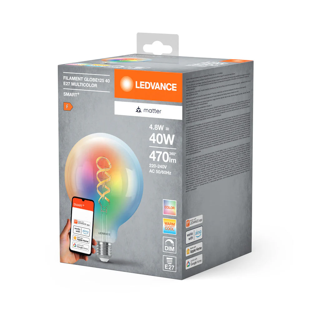 LEDVANCE Matter SMART+ LED Lampada CLASSIC Globe, RGB, vetro a filamento, 4,8W, 470lm, E27 - Image 3