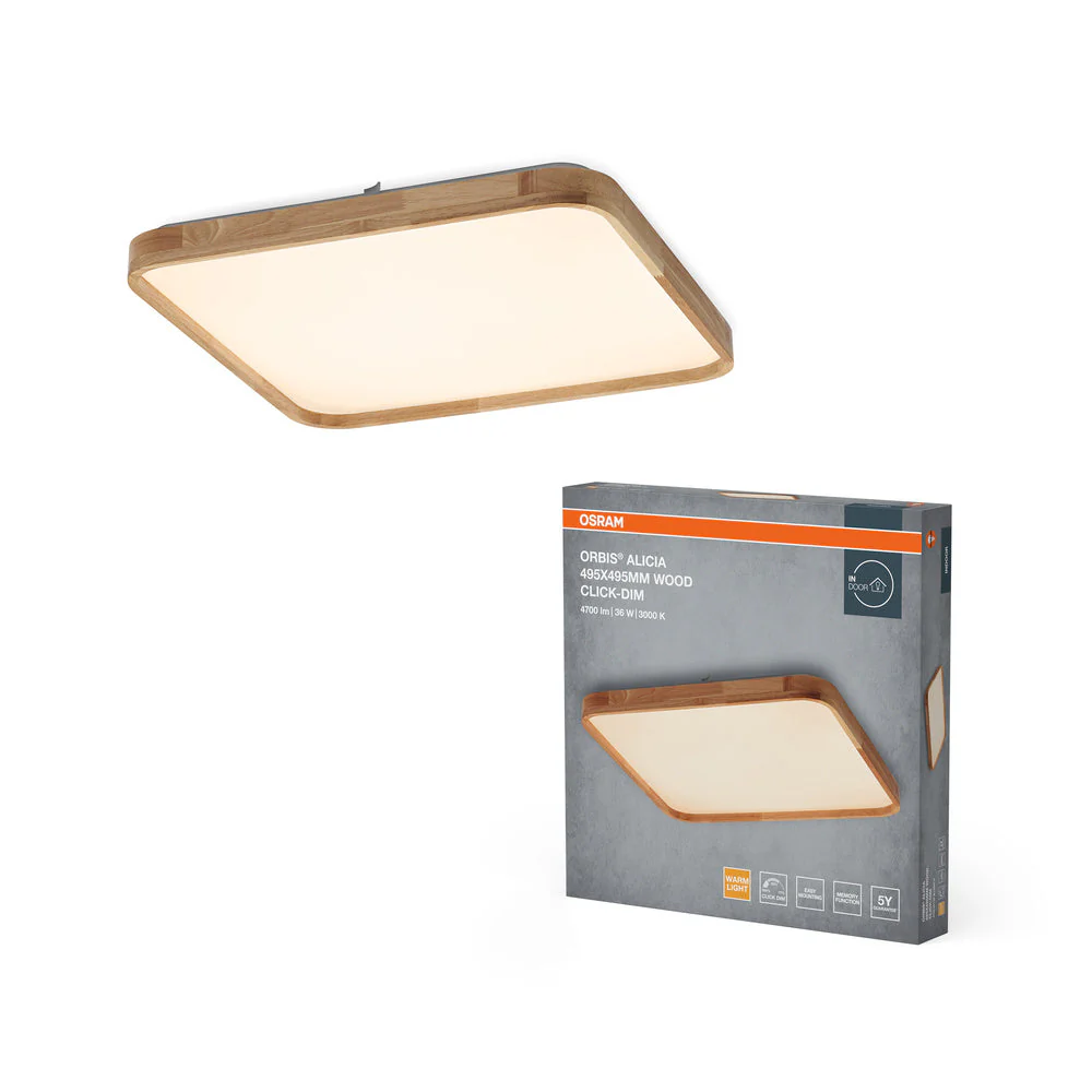 OSRAM ORBIS Alicia lampada da soffitto dimmerabile Click-DIM 36W 495x495mm decorazione in legno