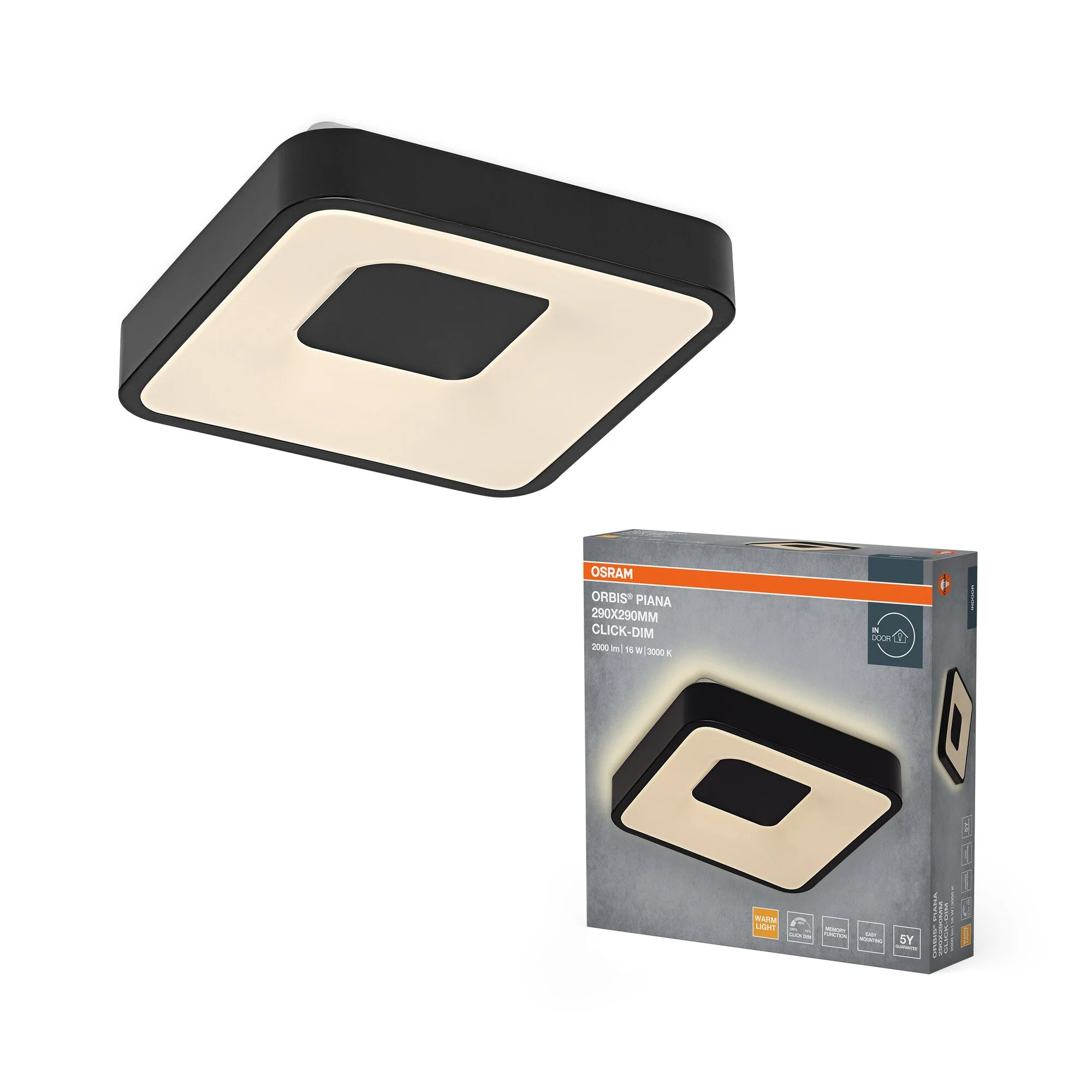 OSRAM Orbis Piana 290x290 mm 16W 830 Click dimmerabile Nero