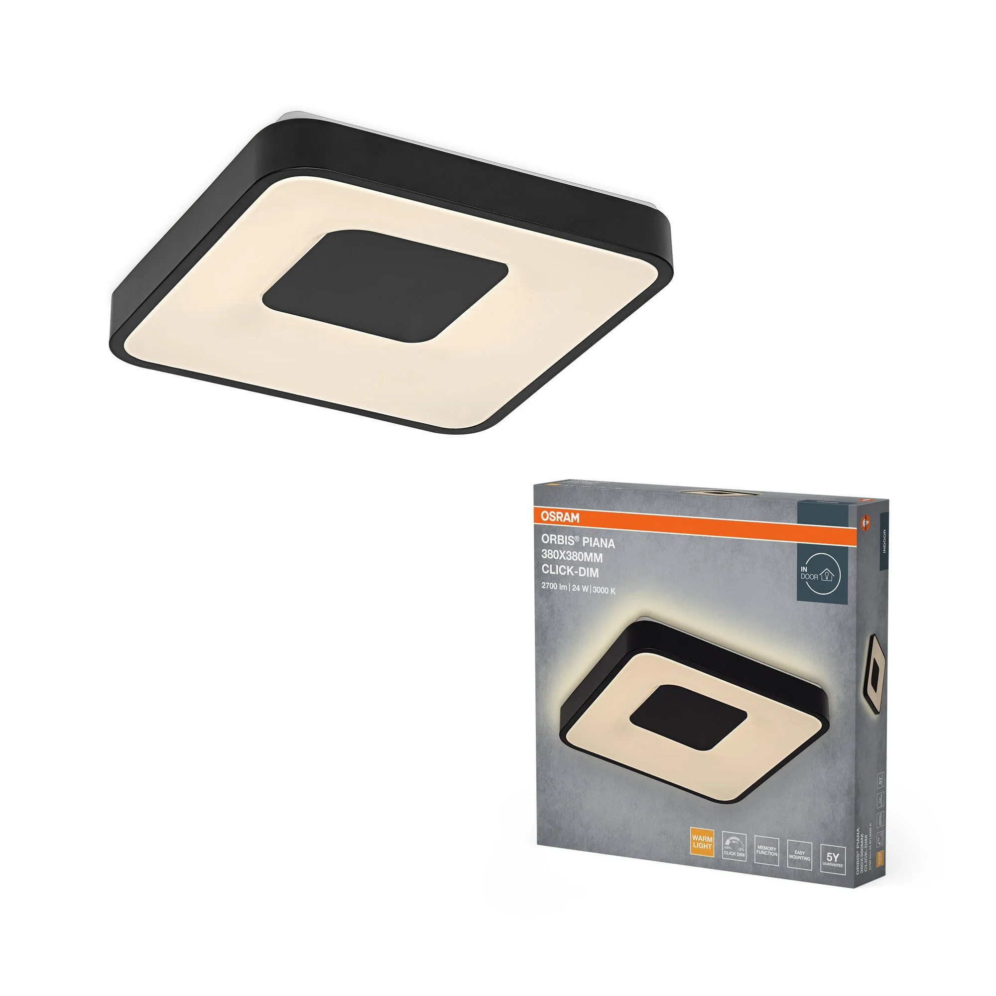 OSRAM Orbis Piana 380x380 mm 24W 830 Click dimmerabile Nero