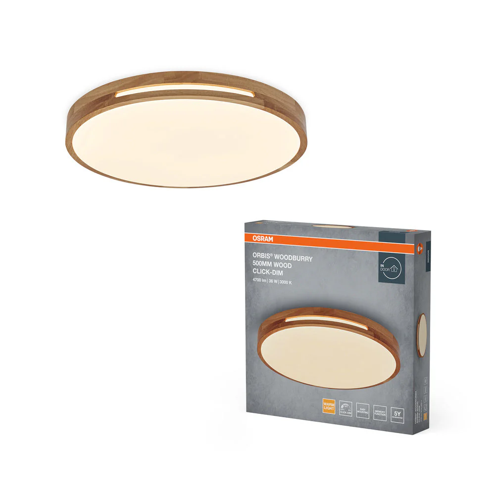 OSRAM ORBIS Woodburry lampada da soffitto dimmerabile Click-DIM 36W 500mm legno
