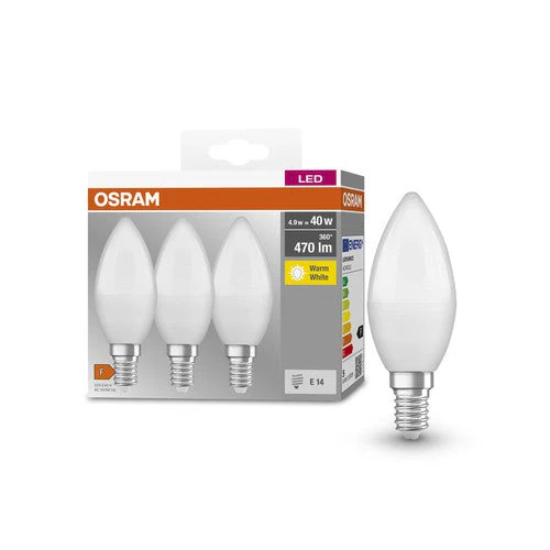 OSRAM BASE CLASSIC B 40 FR Lampadina LED, 4,9W, 470lm, Bianco caldo, E14