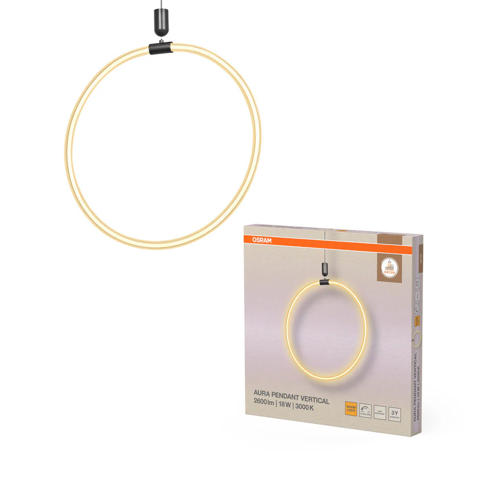 OSRAM DECOR Aura Lampada a sospensione verticale, 18W, 3000K, 2000lm, Click DIM - Image 2