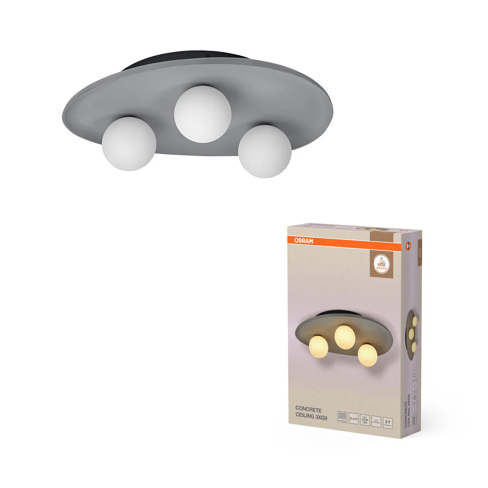 OSRAM DECOR Concrete Nest lampada da soffitto grigia, 3 fiamme, G9 - Image 2