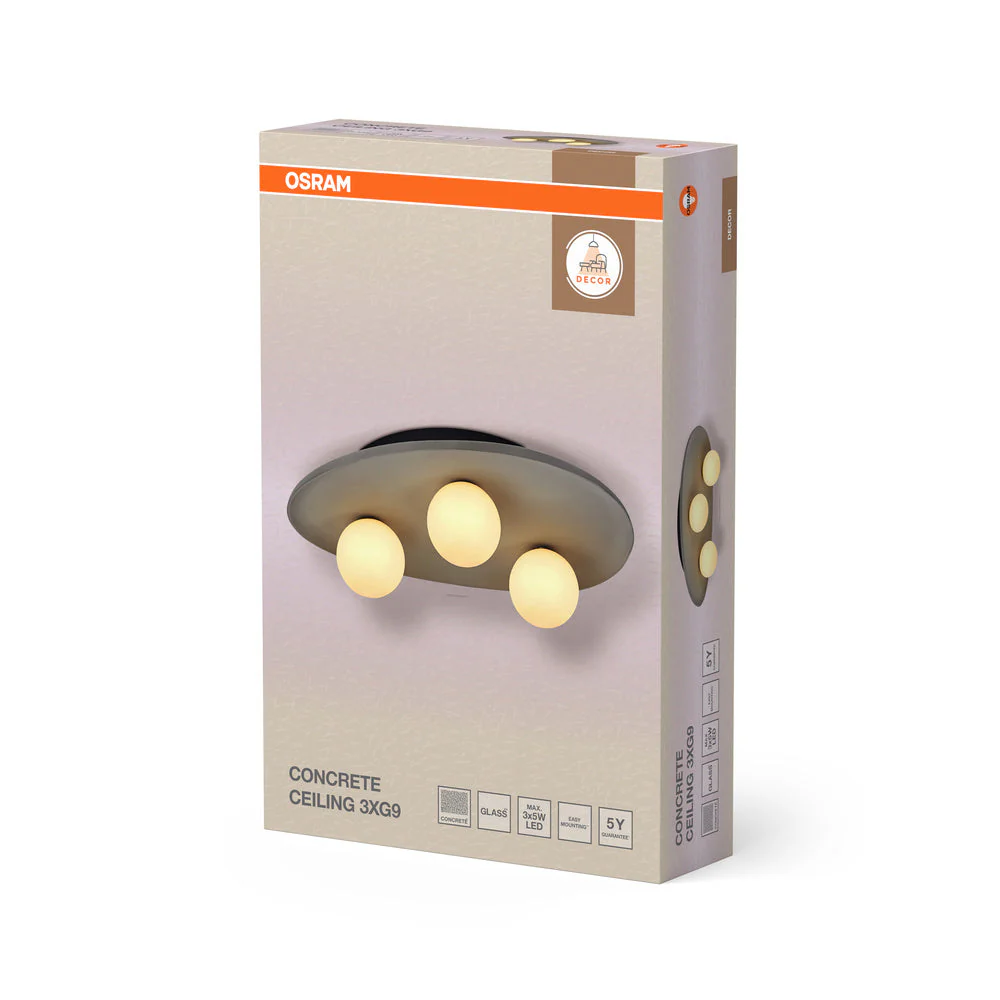 OSRAM DECOR Concrete Nest lampada da soffitto grigia, 3 fiamme, G9 - Image 4
