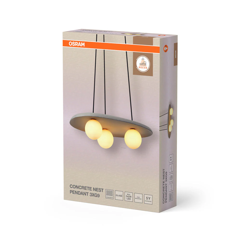 OSRAM DECOR Lampada a sospensione Nido in cemento grigia, 3 fiamme, G9 - Image 4