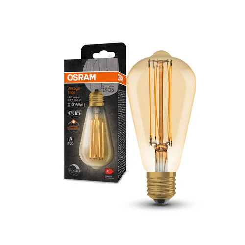 Lampade LED dimmerabili OSRAM, edizione vintage, ricambio da 40 watt, E27, forma ST64, 2200 Kelvin, luce calda e confortevole, vetro trasparente, confezione singola