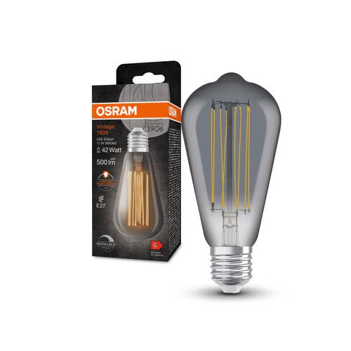Lampade LED dimmerabili OSRAM, edizione vintage, ricambio da 42 watt, E27, forma ST64, 1800 Kelvin, luce calda e confortevole, vetro trasparente, confezione singola