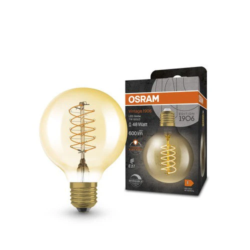 Lampade LED dimmerabili OSRAM, edizione vintage, ricambio da 48 watt, E27, G80, 2200 Kelvin, luce calda e confortevole, vetro trasparente, confezione singola