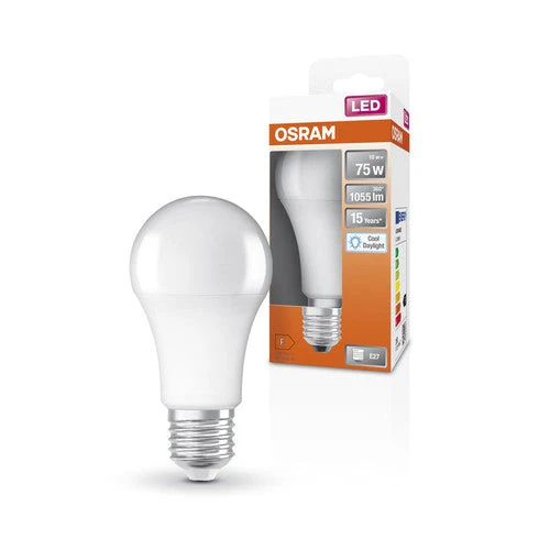 Lampade LED OSRAM, forma classica della lampadina, ricambio da 75 watt, E27, forma A, 6500 Kelvin, luce diurna fredda, opaca, confezione singola
