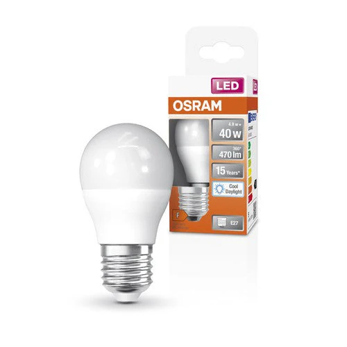 Lampade LED OSRAM, classica forma mini sferica, ricambio da 40 watt, E27, forma P, 6500 Kelvin, luce diurna fredda, opaca, confezione singola - Image 2