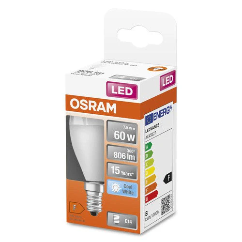 OSRAM lampadine LED, forma classica miniball, sostituzione 60 watt, E14, forma P, 4000 kelvin, bianco freddo, opaco - Image 3