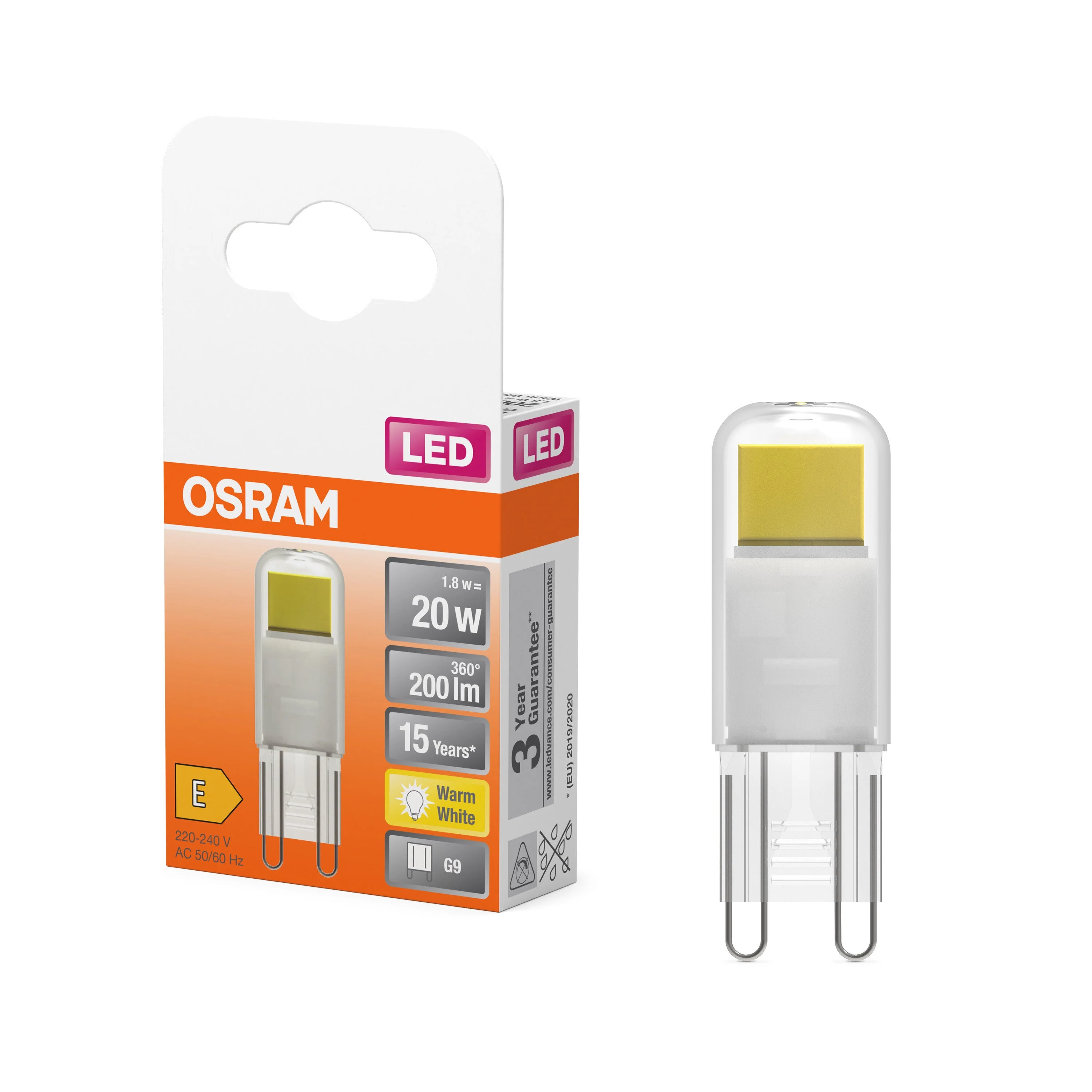 OSRAM LED Lampadina a spillo PIN Chiaro, 1.8W, 200lm, G9, 15 mm, Bianco caldo