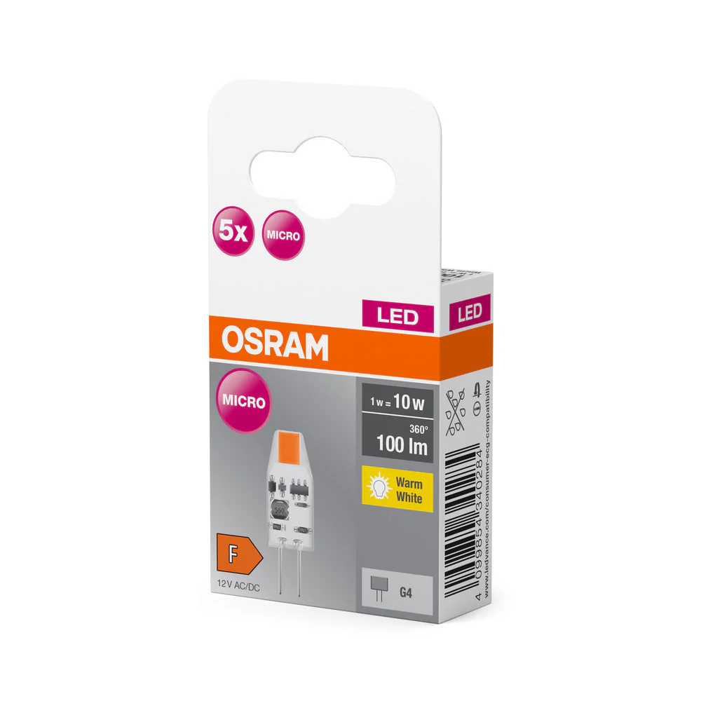 OSRAM LED Lampadina a spillo PIN Lampada Bianco caldo Chiaro, 12 V, 1 W, 27000 K, G4 Confezione da 5 - Image 2