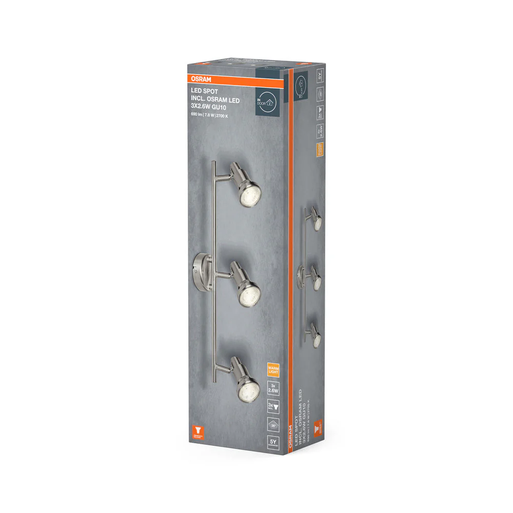 OSRAM LED SPOT ARGENTO SPAZZOLATO GU10 3 x 2.6W, 690 lm, 2700 K, Bianco caldo - Image 3