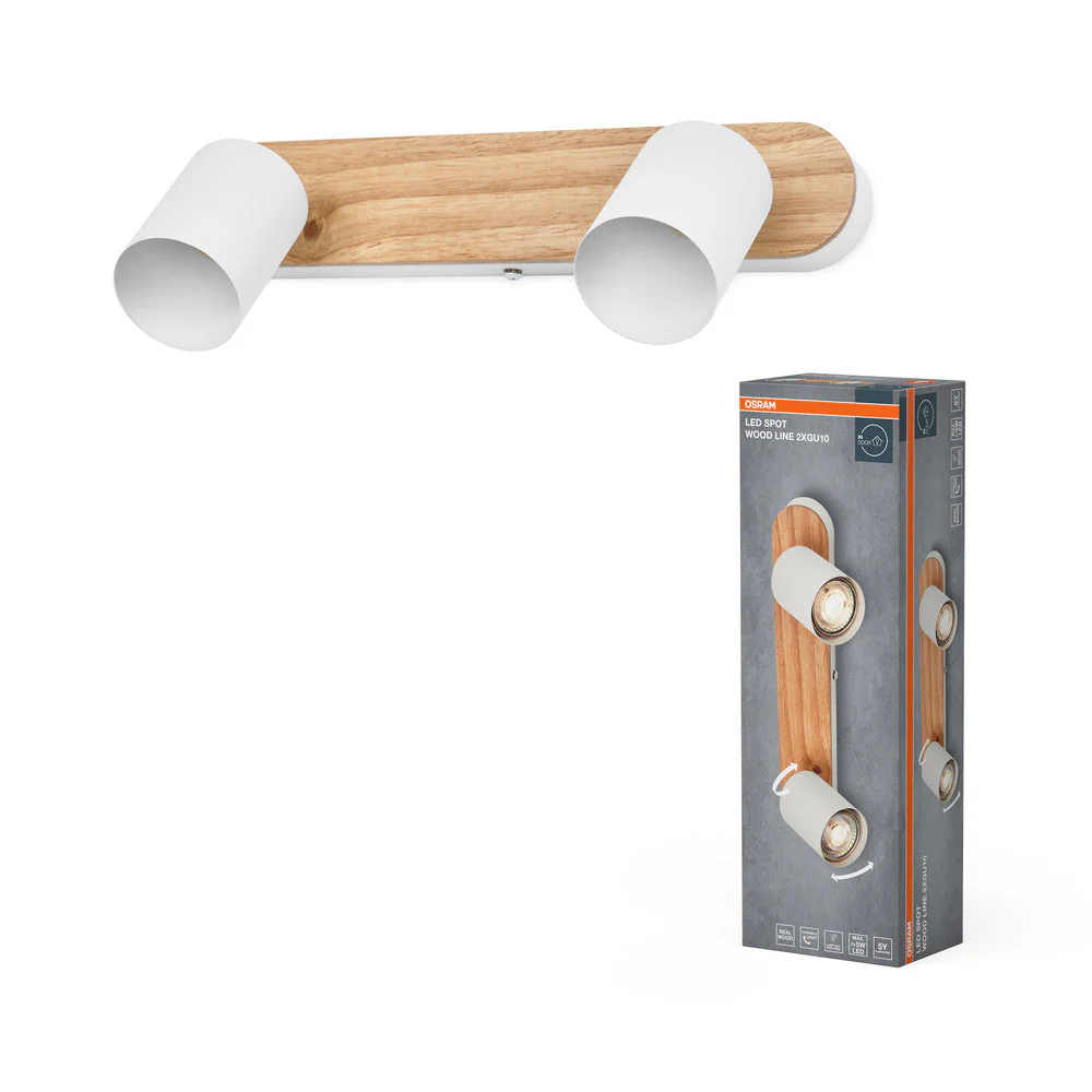 OSRAM LED Spot Wood Line Lampada da soffitto 2xGU10 Bianco e decorazione legno