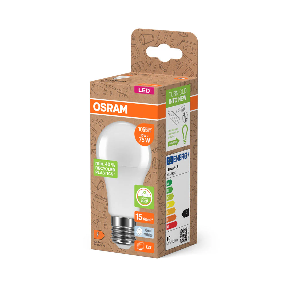 OSRAM LED Star Classic A 75 Lampada Plastica riciclata 10W Kaltweiß Frosted E27 - Image 3