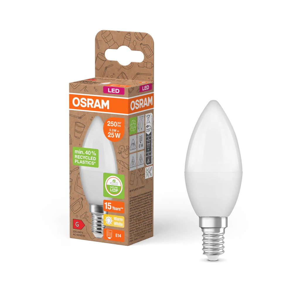 OSRAM LED Star Classic B 25 Lampada Plastica riciclata 3.3W Warmweiß Frosted E14