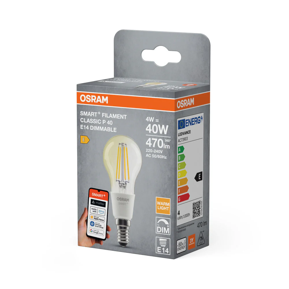 OSRAM Matter SMART+ lampadina LED intelligente, forma classica, 4W, 2700K, bianco caldo, E14 - Image 3