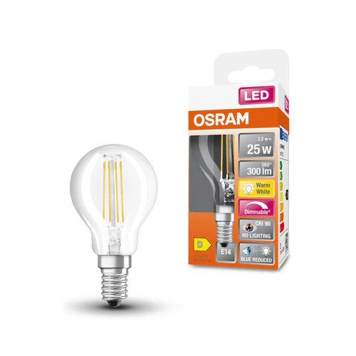OSRAM SUPERSTAR+ CLASSIC P FIL 25 Lampadina LED, 2,2W, 300lm, Bianco caldo, E14