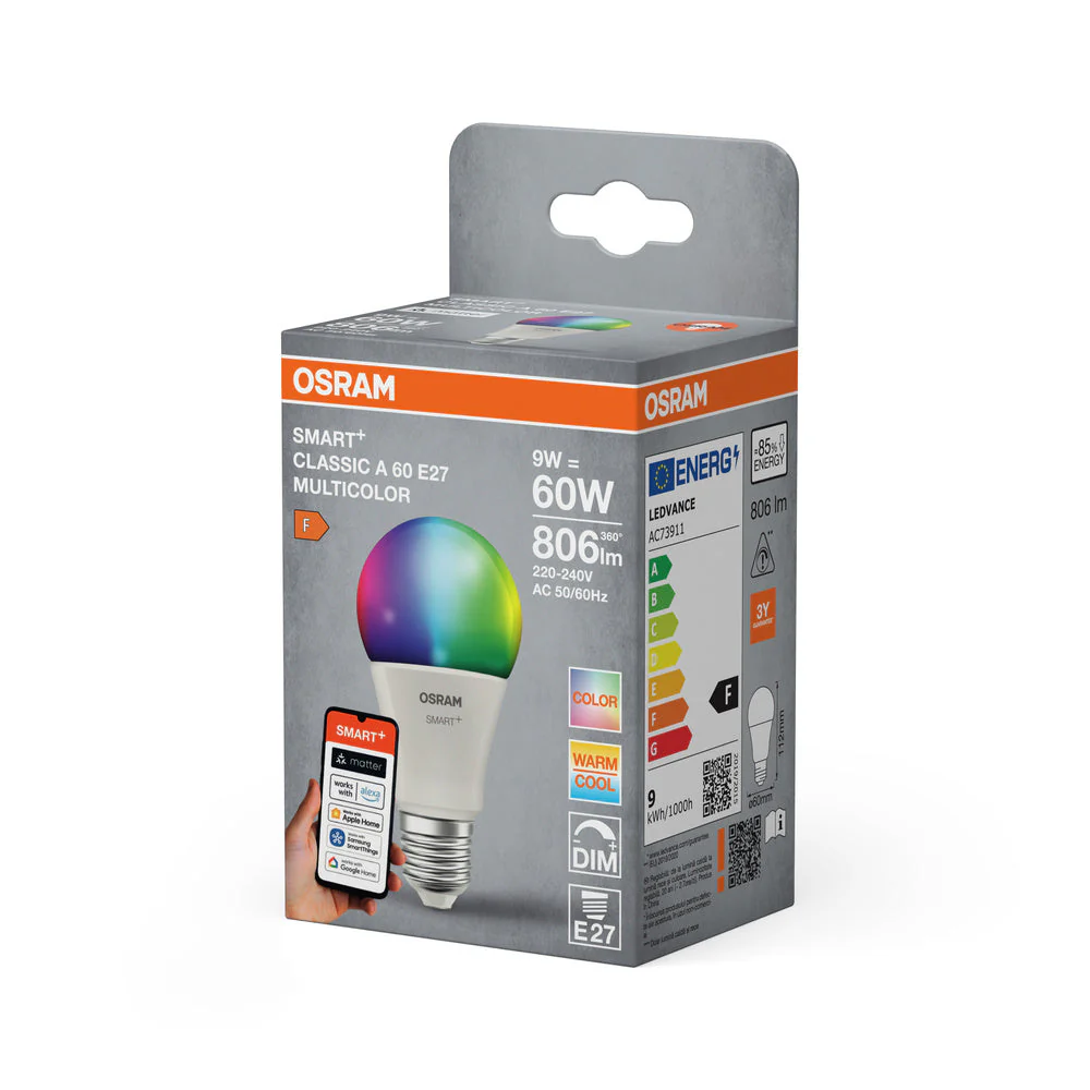 OSRAM Matter SMART+ Lampada LED, RGB, effetto ghiacciato, 9W, 806lm, E27 - Image 3