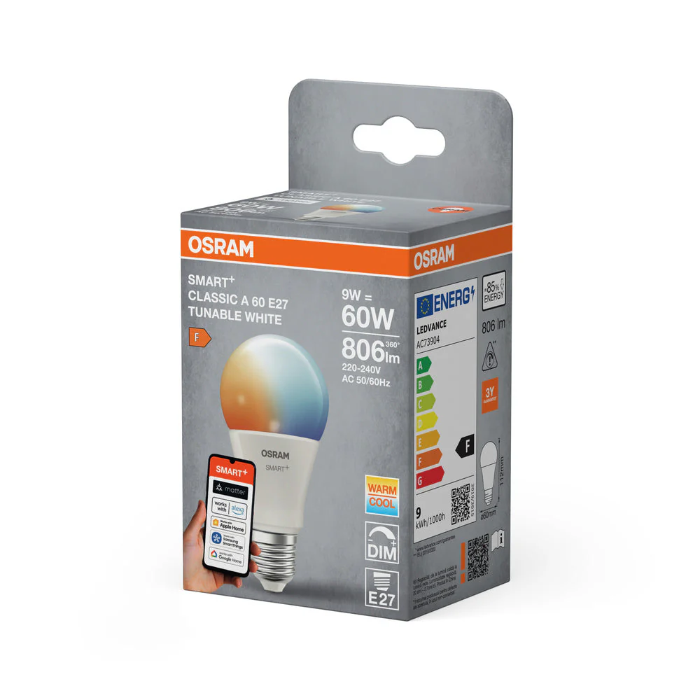 OSRAM Matter SMART+ Classica Lampada LED TW FR E27, 806 lm, 2700…6500 K, Bianco Regolabile - Image 3