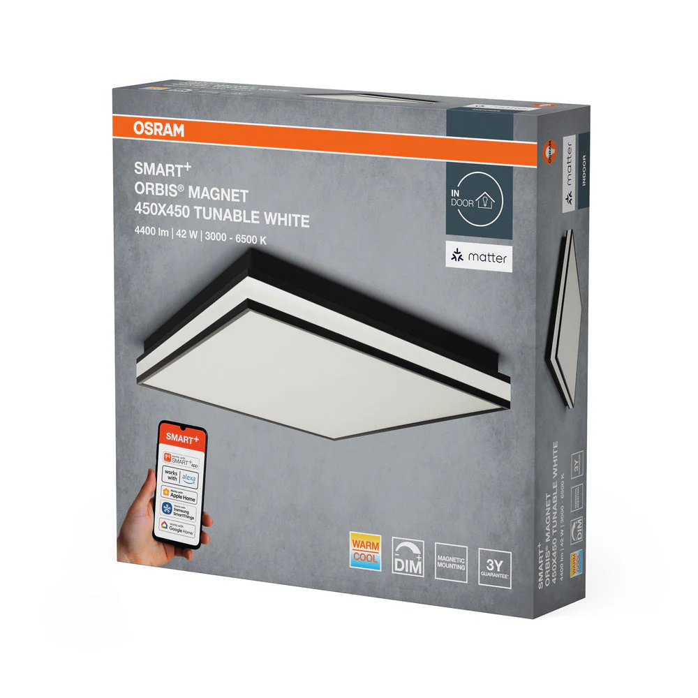 OSRAM Matter SMART+ ORBIS MAGNET LED Lampada da soffitto 45x45cm Bianco regolabile 42W / 3000-6500K nero - Image 3
