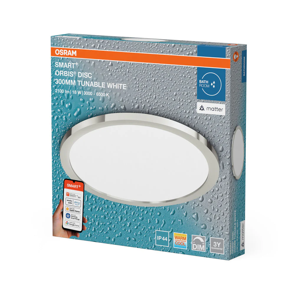 OSRAM Matter SMART+ ORBIS DISC LED Lampada da soffitto per bagno 30cm Bianco regolabile 18W / 3000-6500K - Image 3