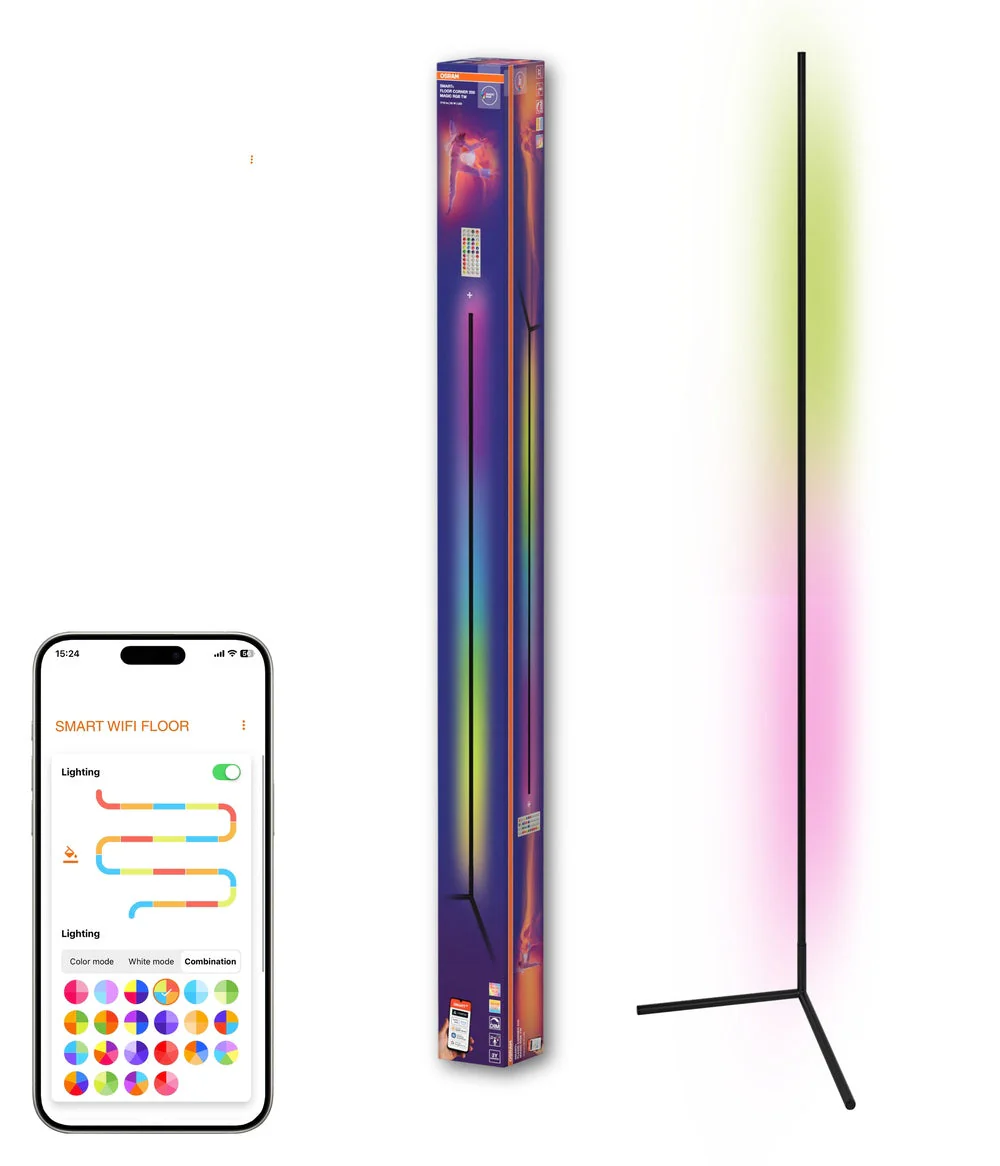 OSRAM Matter SMART+ Lampada da terra angolare sottile, con telecomando, nero, 2000 mm, RGB + Tunable White (TW) - Image 5