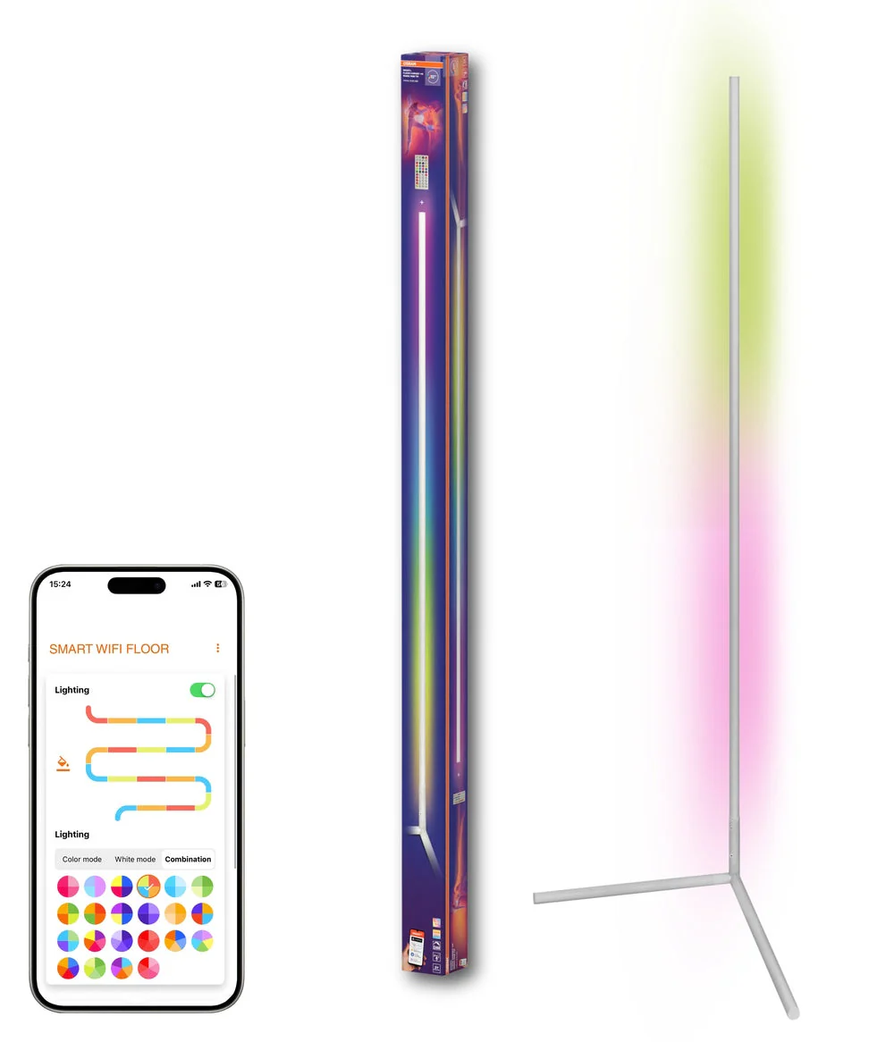 OSRAM Matter SMART+ Lampada da terra angolare sottile, con telecomando, bianco, 1400 mm, RGB + Tunable White (TW) - Image 4