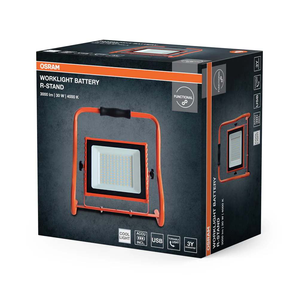 OSRAM LAMPADE DA LAVORO BATTERIA R-STAND Akku USB LED Faretto da cantiere 30W / 4000K - Image 3